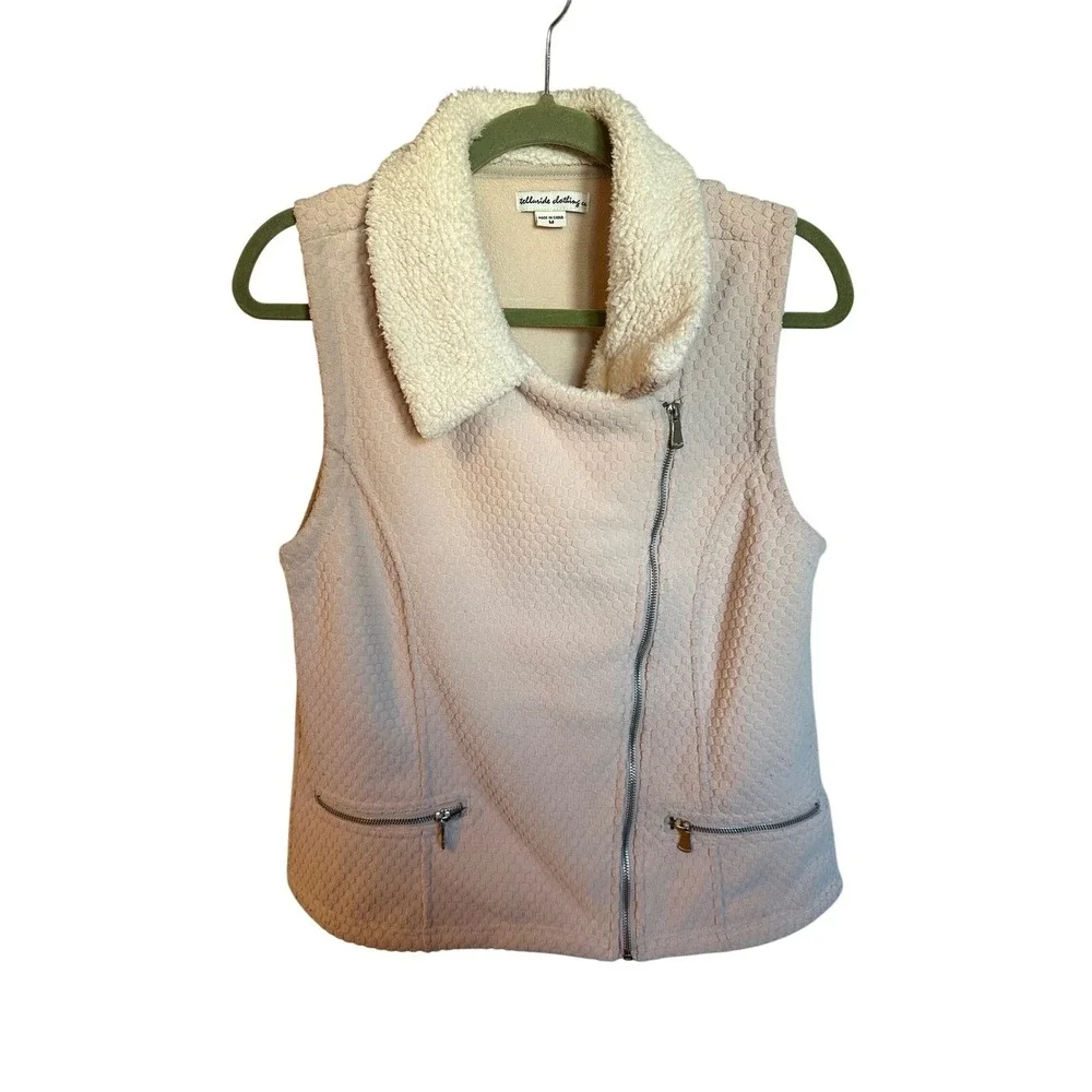 Telluride Clothing Co Women Textured Moto Vest Faux Shearling Collar Pink Size M